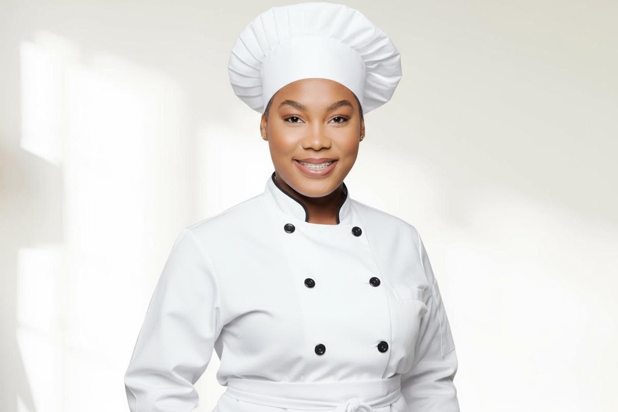 Chef Abi, founder of Abi's Kitchen, in her chef's whites
