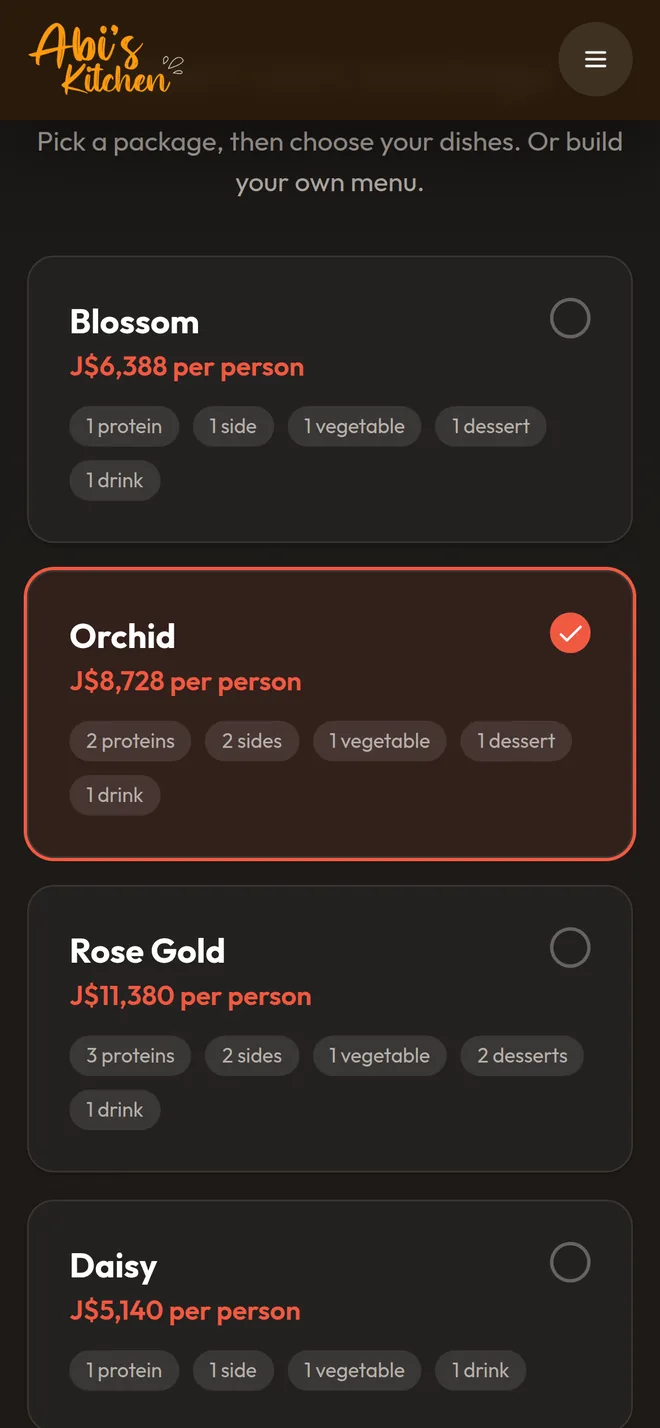 The online quote on a phone: wedding packages with a price per person
