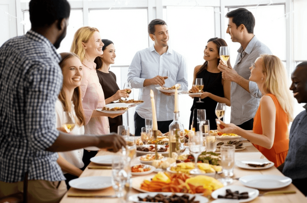 Guests sharing a meal